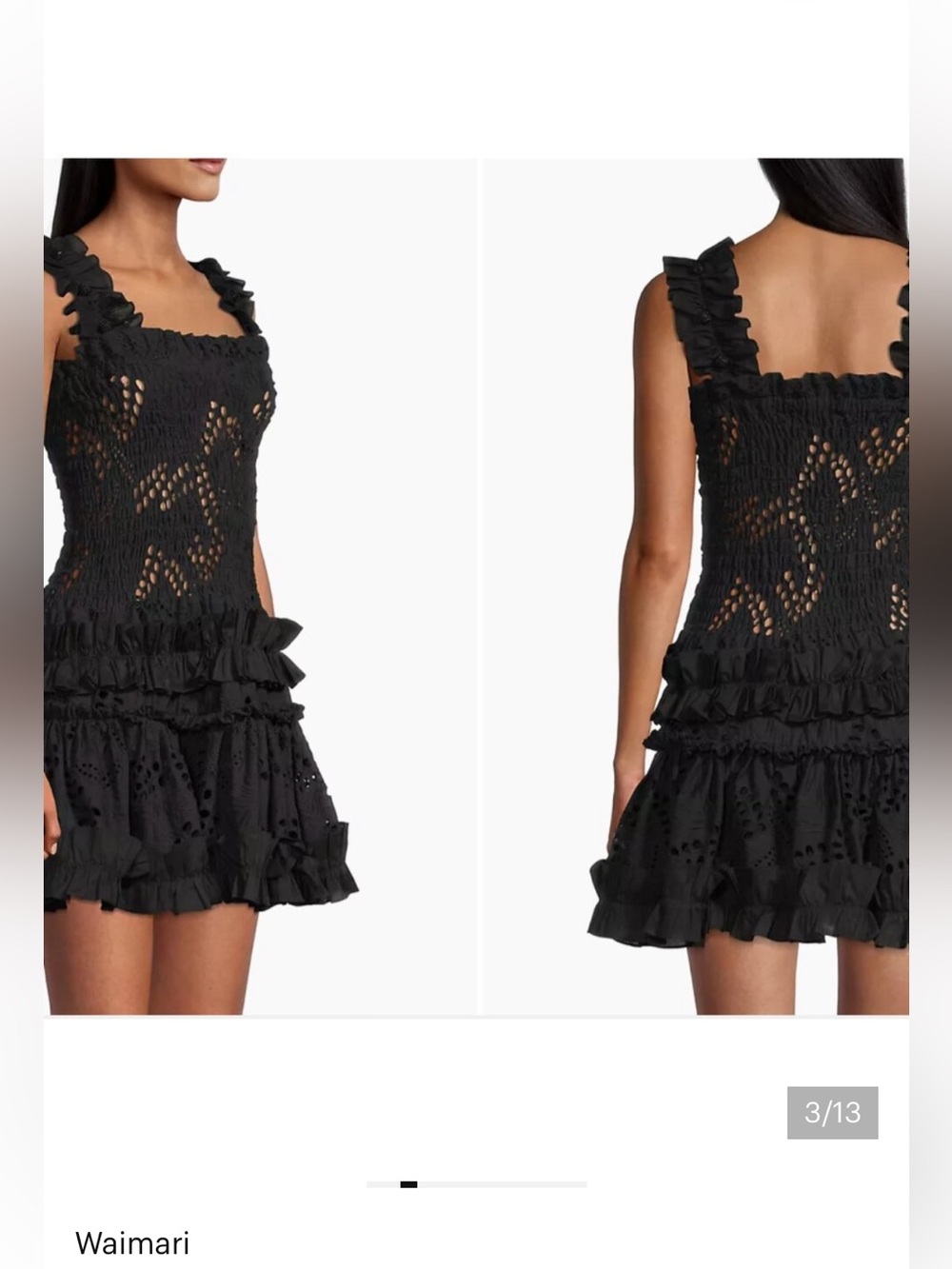 NWT Waimari Alfresco Ruffle Square Neck Sleeveless Mini Dress